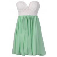 Sonya Flirty Lace and Chiffon Dress in White/Mint